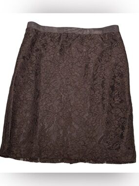 LOFT Brown Floral Lace A-Line Mini Skirt Fully Lined Women's Size 4 Back Zip